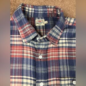 Faherty Red White & Blue Plaid Flannel Shirt Size Large